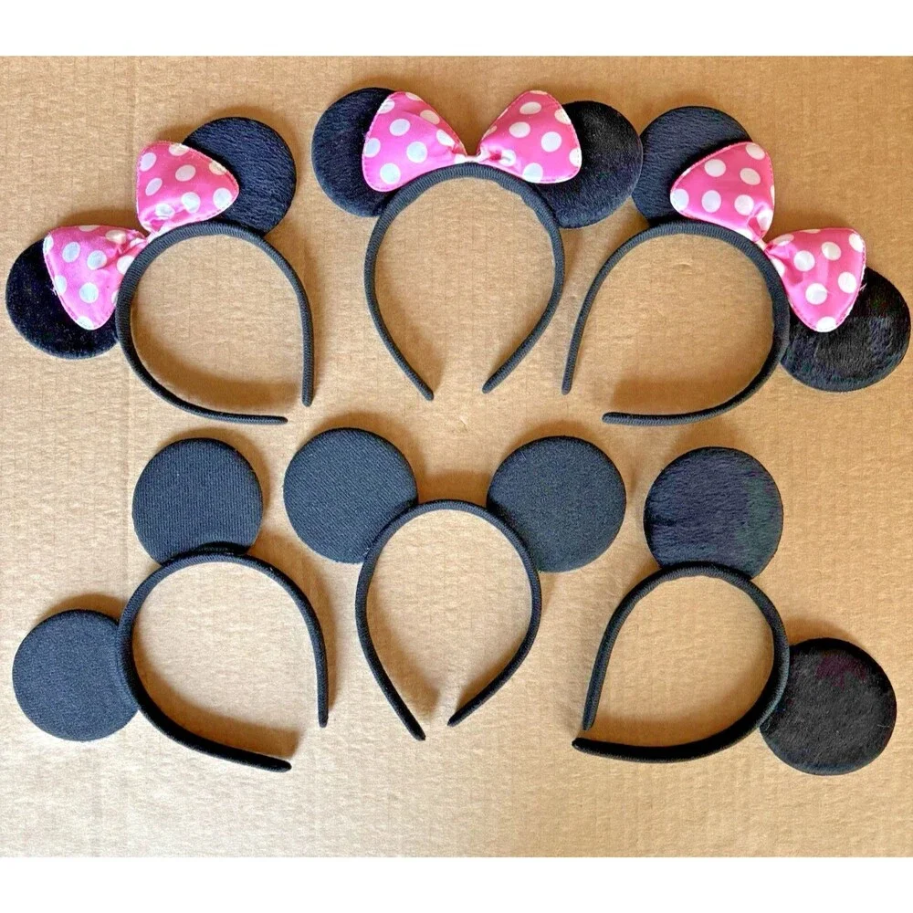 6 Minnie & Mickey Mouse Ear Pink Polka Dot & Plain Ready For Decoration Adult
